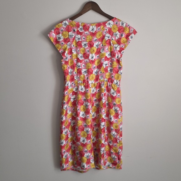 Boden Silk Floral Poppy Print Cap Sleeve Pleated Shift Dress Pink Yellow US 8 - Picture 4 of 9